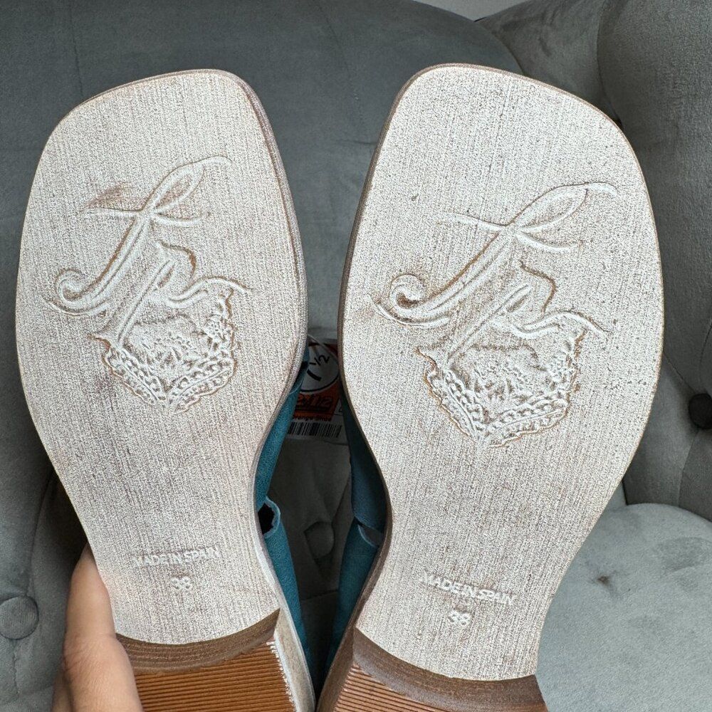FREE PEOPLE Sun Valley Crisscross Strap Leather Sandal Size 38 NWT teal‎ azure - Picture 8 of 8